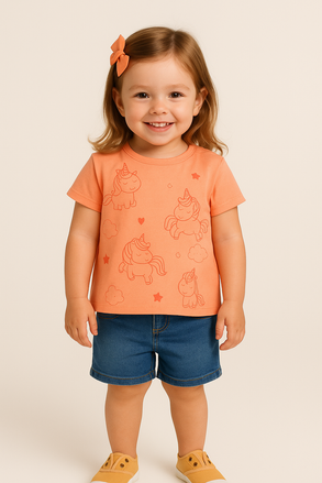 🧡 T-shirt Menina – Unicórnios e Sonhos 🦄☁️