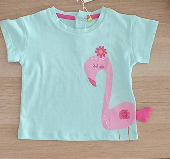 💚 T-shirt Bebé Menina – Flamingo Tropical 🦩🌸