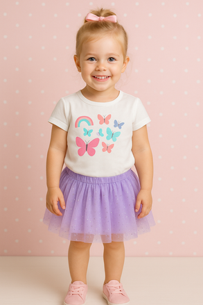 T-shirt Branca com Borboletas  e Arco iris do 6-9 meses ao 24-36 meses