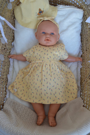 Vestido de Algodão com Tapa Fraldas e Fitinha  para a Cabeça