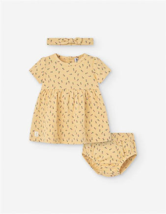 Vestido de Algodão com Tapa Fraldas e Fitinha  para a Cabeça